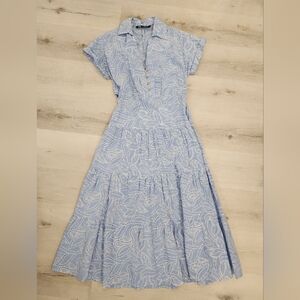 Zara Light Blue and White Maxi Dress